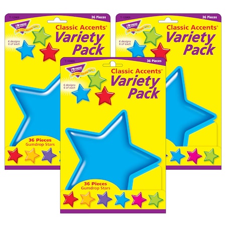Trend Enterprises Gumdrop Stars Classic Accents Variety Pack, 36 Per Pack, PK3 T10968